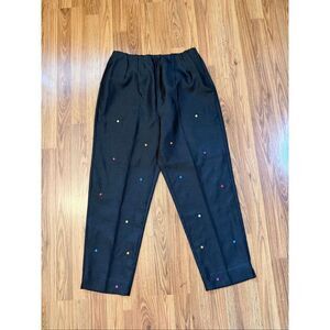Melissa Harper Women's Polka Dot Embroidered Stretch‎ Pants Black Size 14